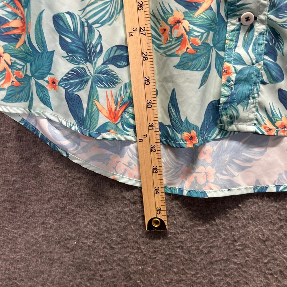 IZOD Saltwater Mens 2XLT Tropical Bird of Paradise Fishing Shirt Blue Short Slev - Picture 8 of 8